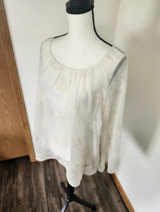 Knox Rose Ivory Sheer Embroidered Boho Blouse - Picture 3 of 7